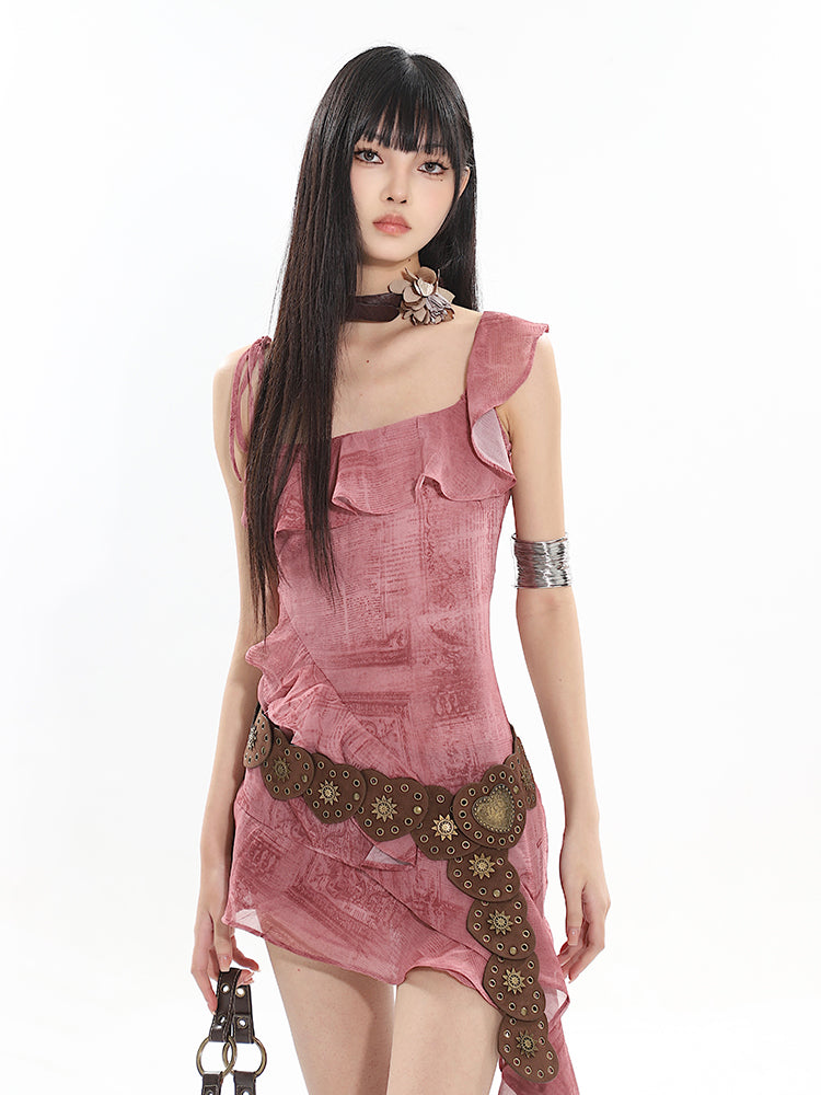 【24s July.】Printed Ruffled Suspender Dress