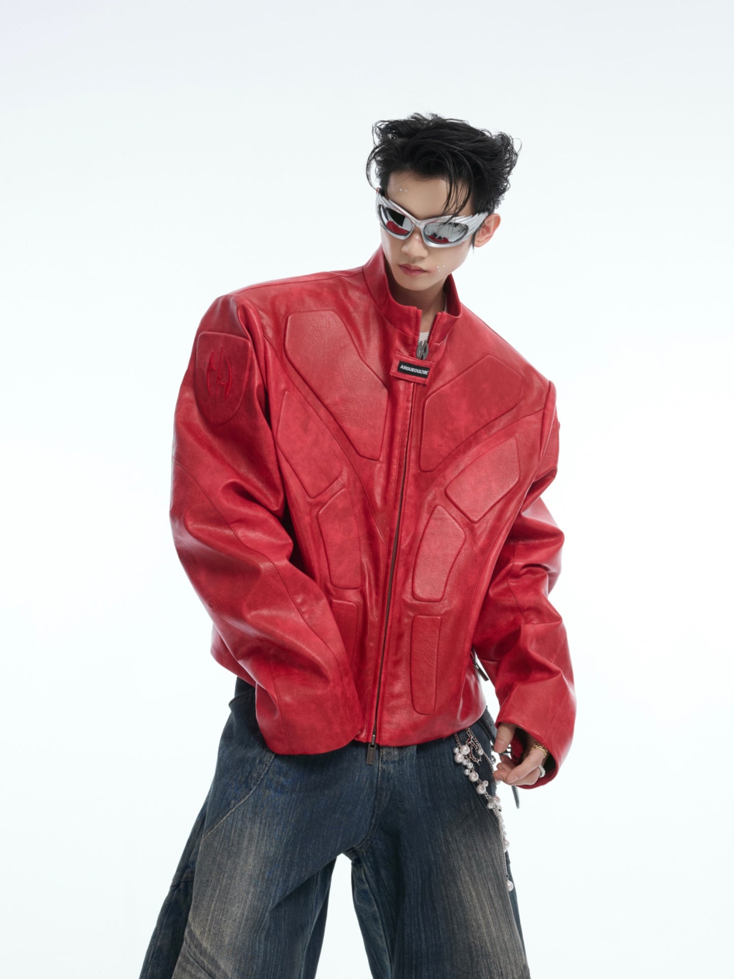 【25s Mar.】3D Relief Motorcycle Armor Leather Jacket