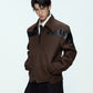 【25s Oct.】Glossy Paneled Deconstructed Leather Jacket