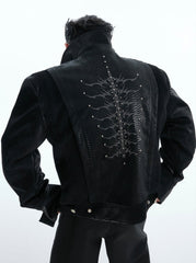 【25s Feb.】Snake Bone Pattern Rivet Embroidery PU Leather Jacket