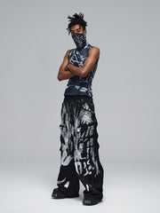 【25s Mar.】Deconstructed Style Brushed Silver Ribbon Drawstring Overalls