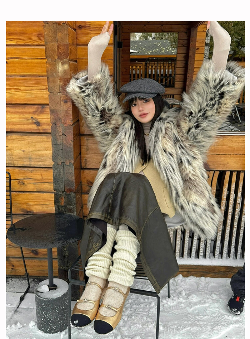 【24s Nov.】Leopard Plush Faux Fur Coat（Girls) ArtsKoreanMan