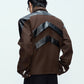 【25s Oct.】Glossy Paneled Deconstructed Leather Jacket
