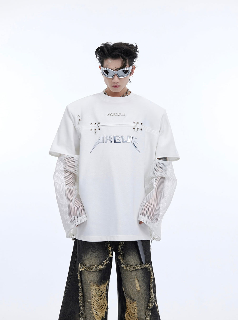 【24s April.】Deconstructed Fake Two Piece Mesh Splicing T-shirt ArtsKoreanMan
