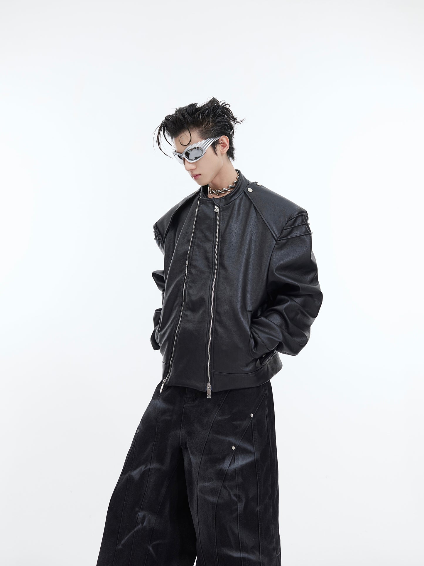 【24s Oct.】Deconstructed Double Zip PU Leather Jacket