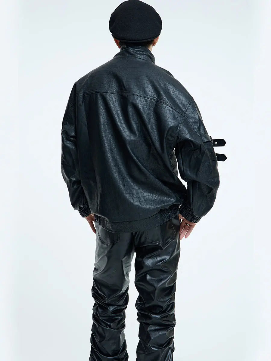 【23s September.】Loose Casual Retro PU Leather Jacket+ Leather Pants ArtsKoreanMan