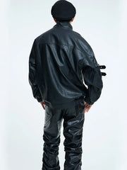【23s September.】Loose Casual Retro PU Leather Jacket+ Leather Pants ArtsKoreanMan