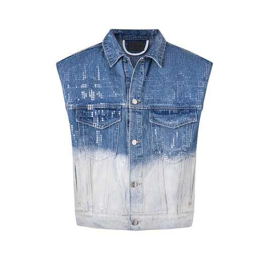 【25s May.】Gradient Shiny Sleeveless Denim Jacket Vest + Jeans