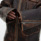 【23s October.】Brown Vintage Distressed PU Leather Jacket