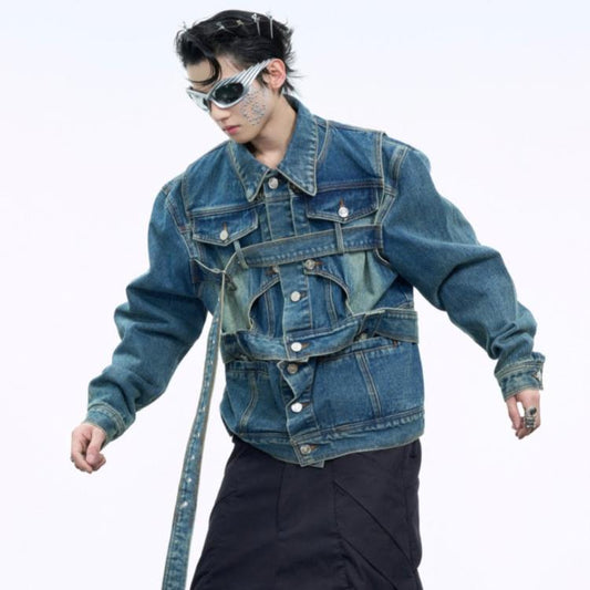 【24s Dec】 Distressed Washed Heavy Deconstructed Cropped Denim Jacket ArtsKoreanMan