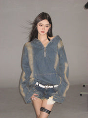 【25s Jan.】Vintage Washed Denim Distressed Hoodie