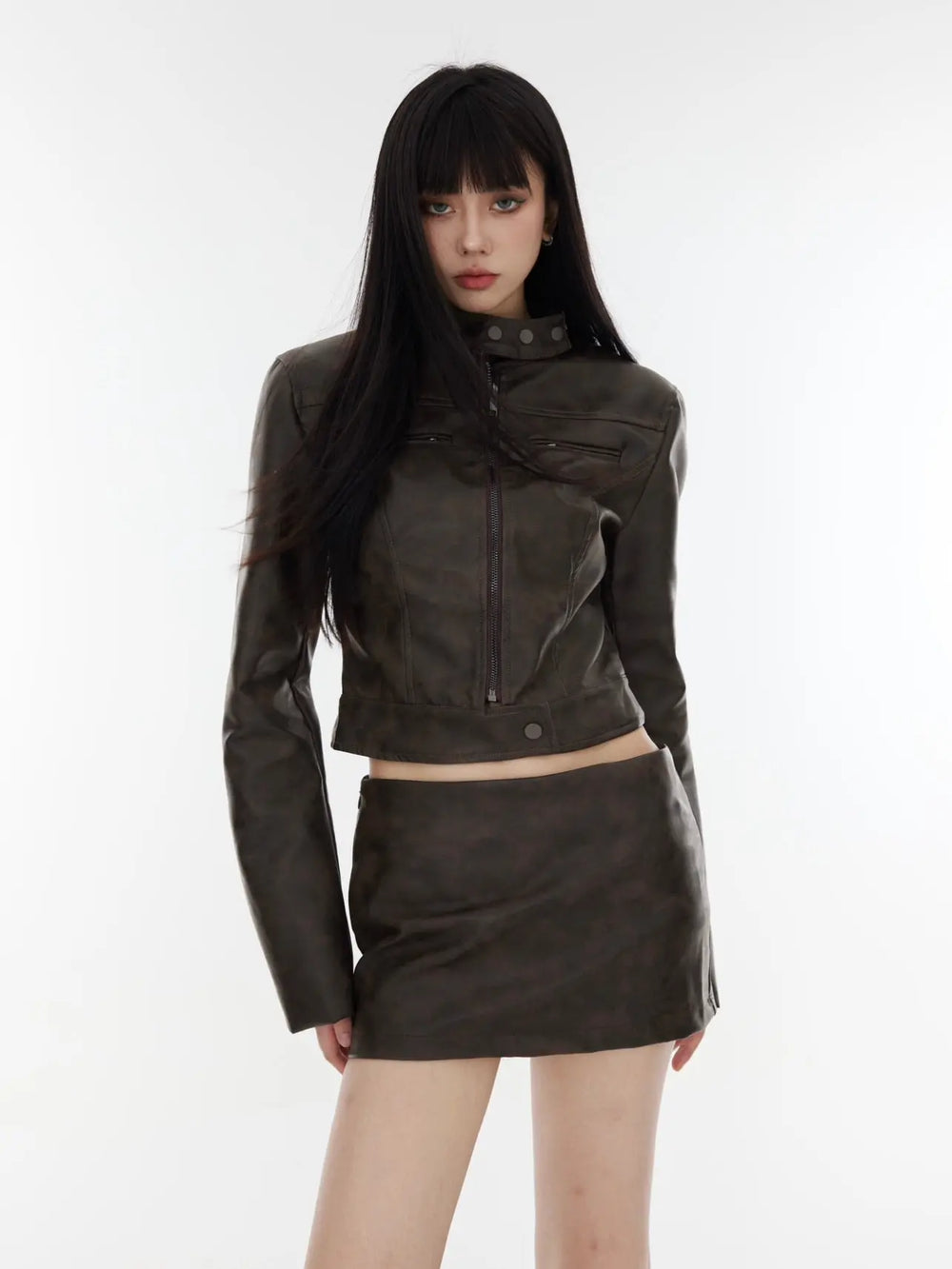 【23s August.】Punk Leather Jacket Low Waist Skirt ArtsKoreanMan