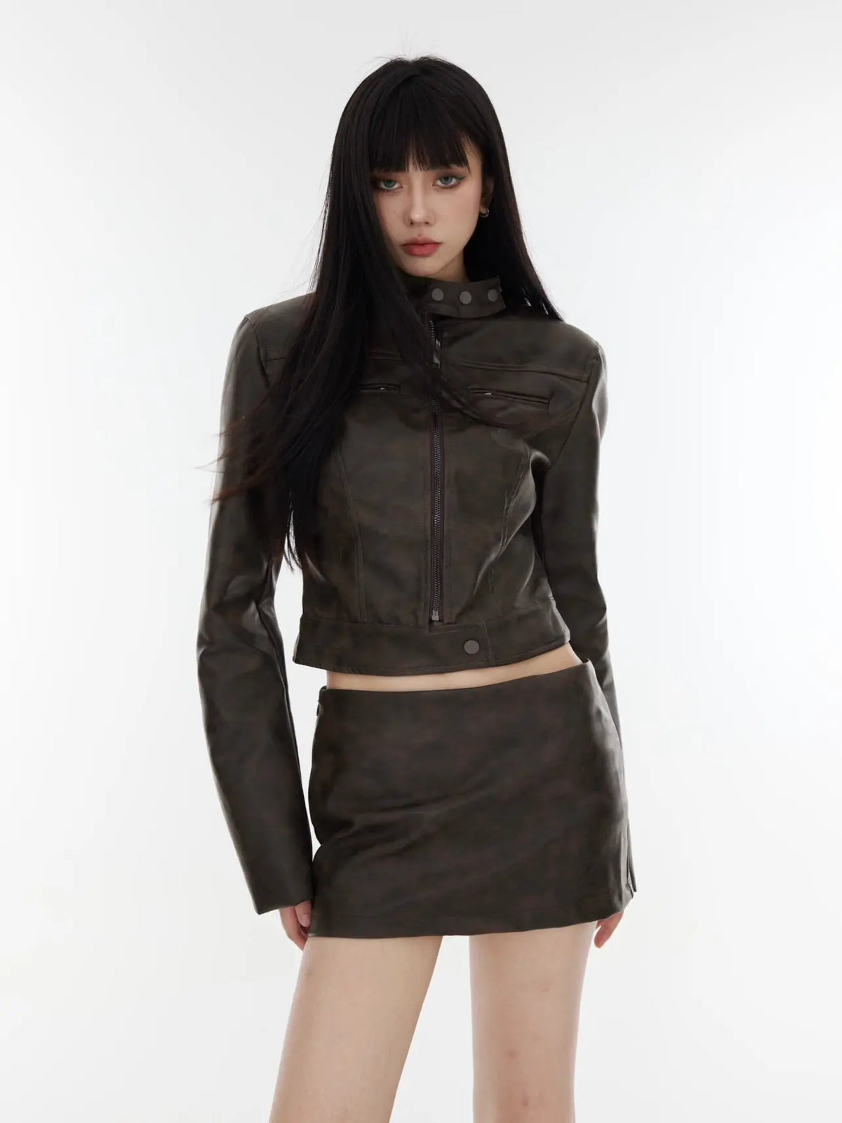 【23s August.】Punk Leather Jacket Low Waist Skirt ArtsKoreanMan
