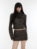 【23s August.】Punk Leather Jacket Low Waist Skirt