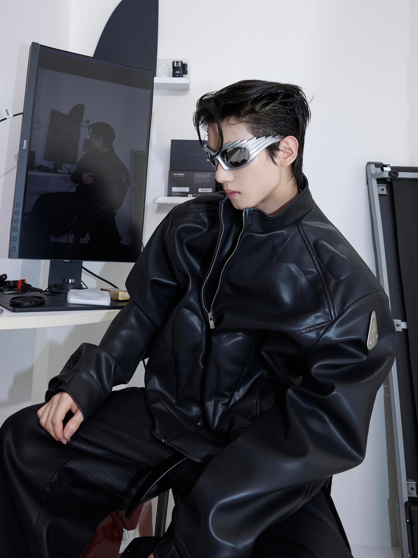 【23s September.】Metallic Logo 3D Deconstructed Leather Jacket