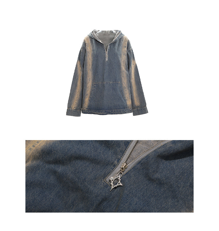 【25s Jan.】Vintage Washed Denim Distressed Hoodie