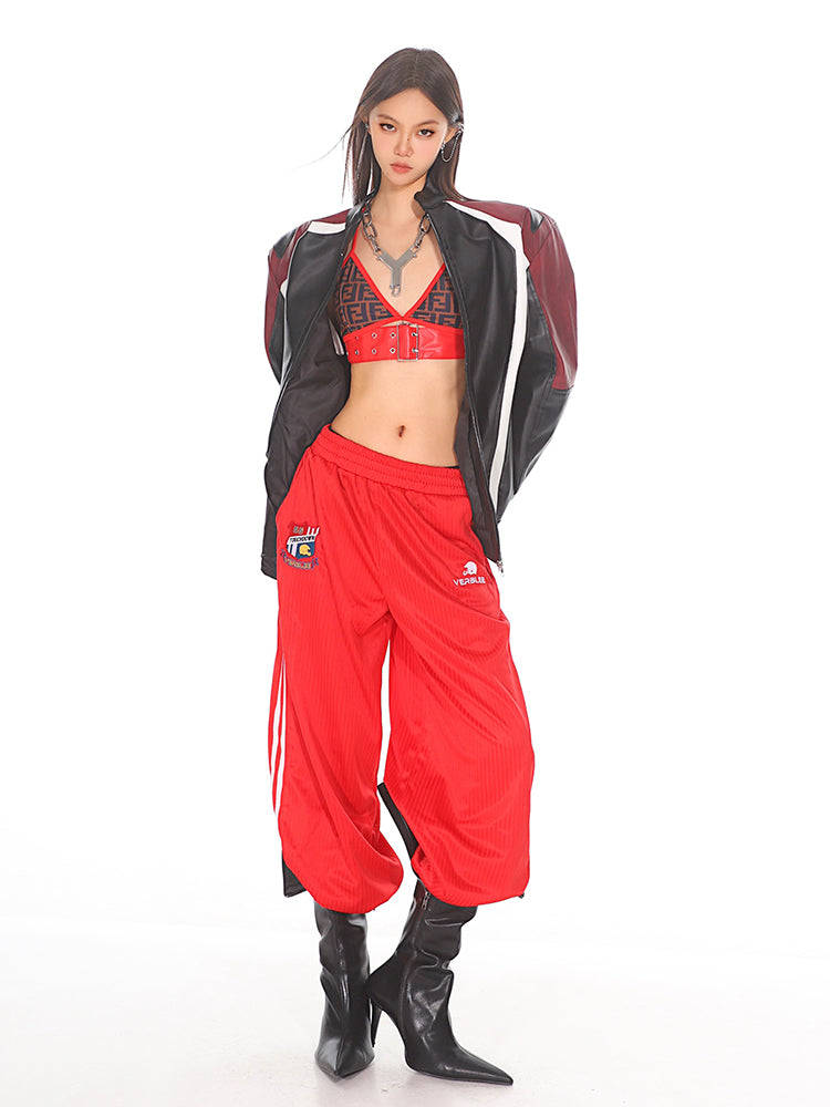 【24s Oct.】Black and Red Contrast Leather Motorcycle Jacket ArtsKoreanMan