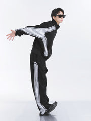 【23s September.】Striped Patchwork Waffle Sweatshirt Wide-Leg Pants Suit ArtsKoreanMan