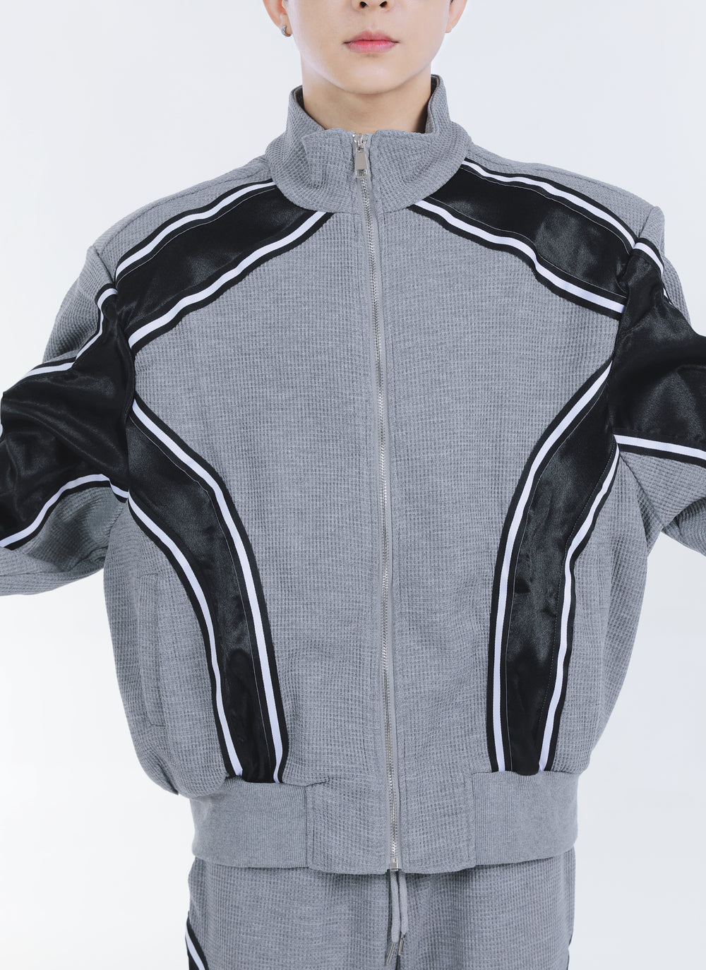 【23s September.】Striped Patchwork Waffle Sweatshirt Wide-Leg Pants Suit ArtsKoreanMan