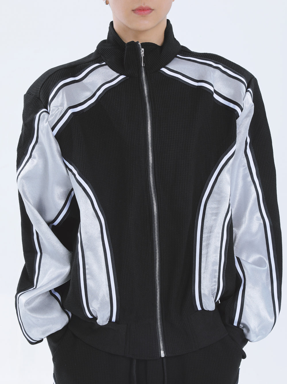 【23s September.】Striped Patchwork Waffle Sweatshirt Wide-Leg Pants Suit ArtsKoreanMan