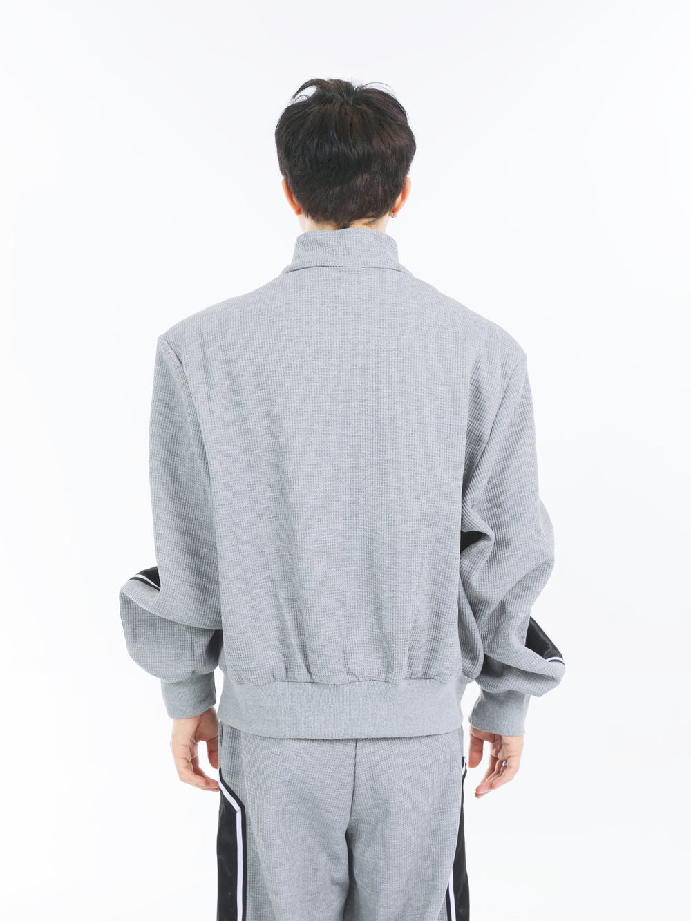 【23s September.】Striped Patchwork Waffle Sweatshirt Wide-Leg Pants Suit -M ArtsKoreanMan