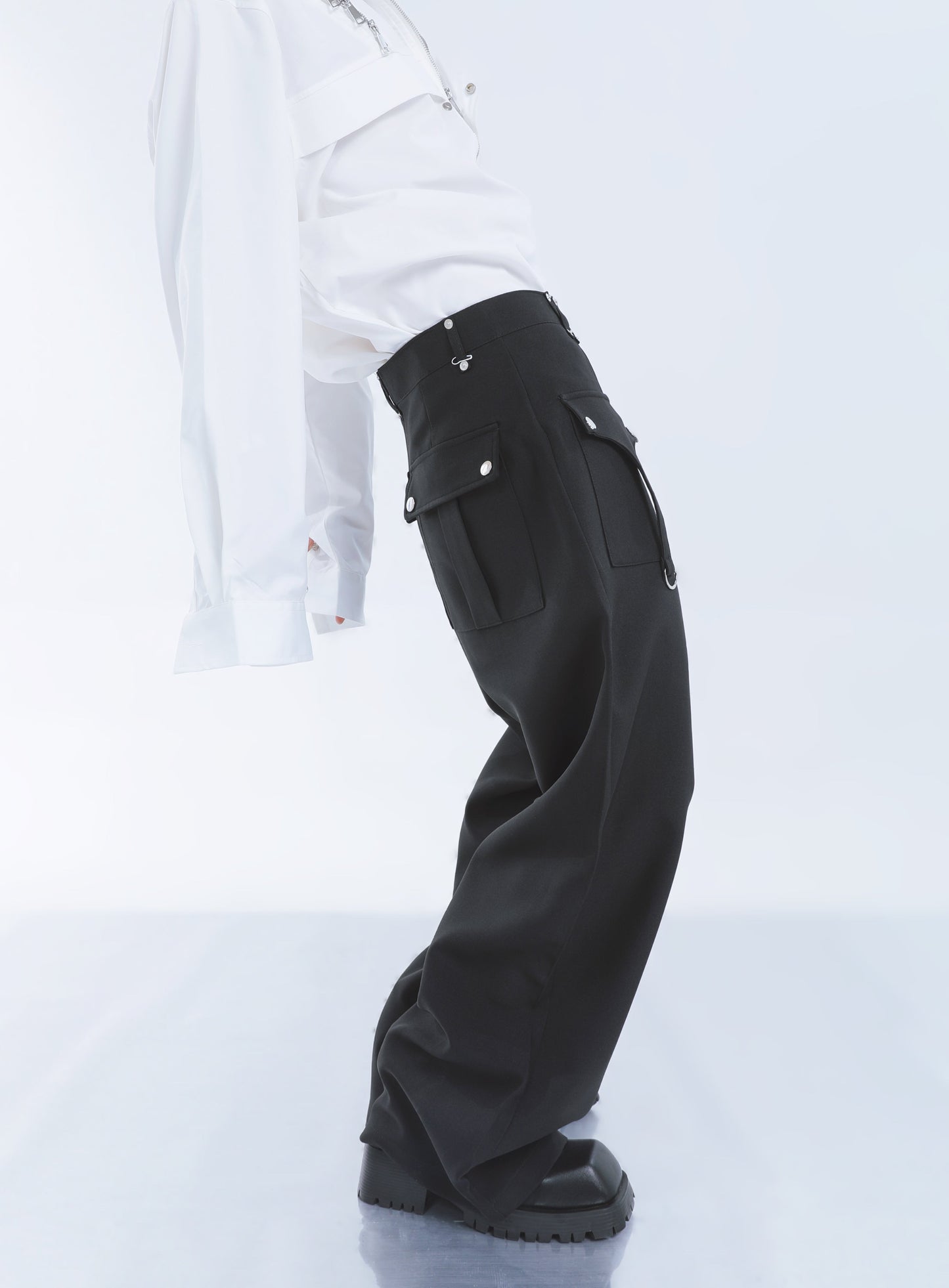 【23s September.】Shoulder Metal Double Zpper Design Shirt + Pants -M/L
