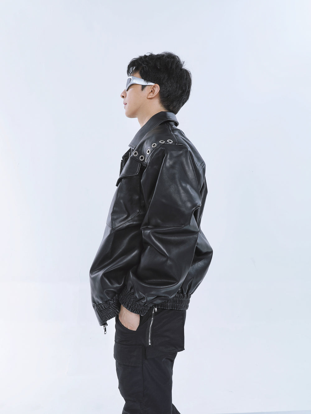 【23s September.】Metal Rivet-embellished Silhouette Leather Jacket ArtsKoreanMan
