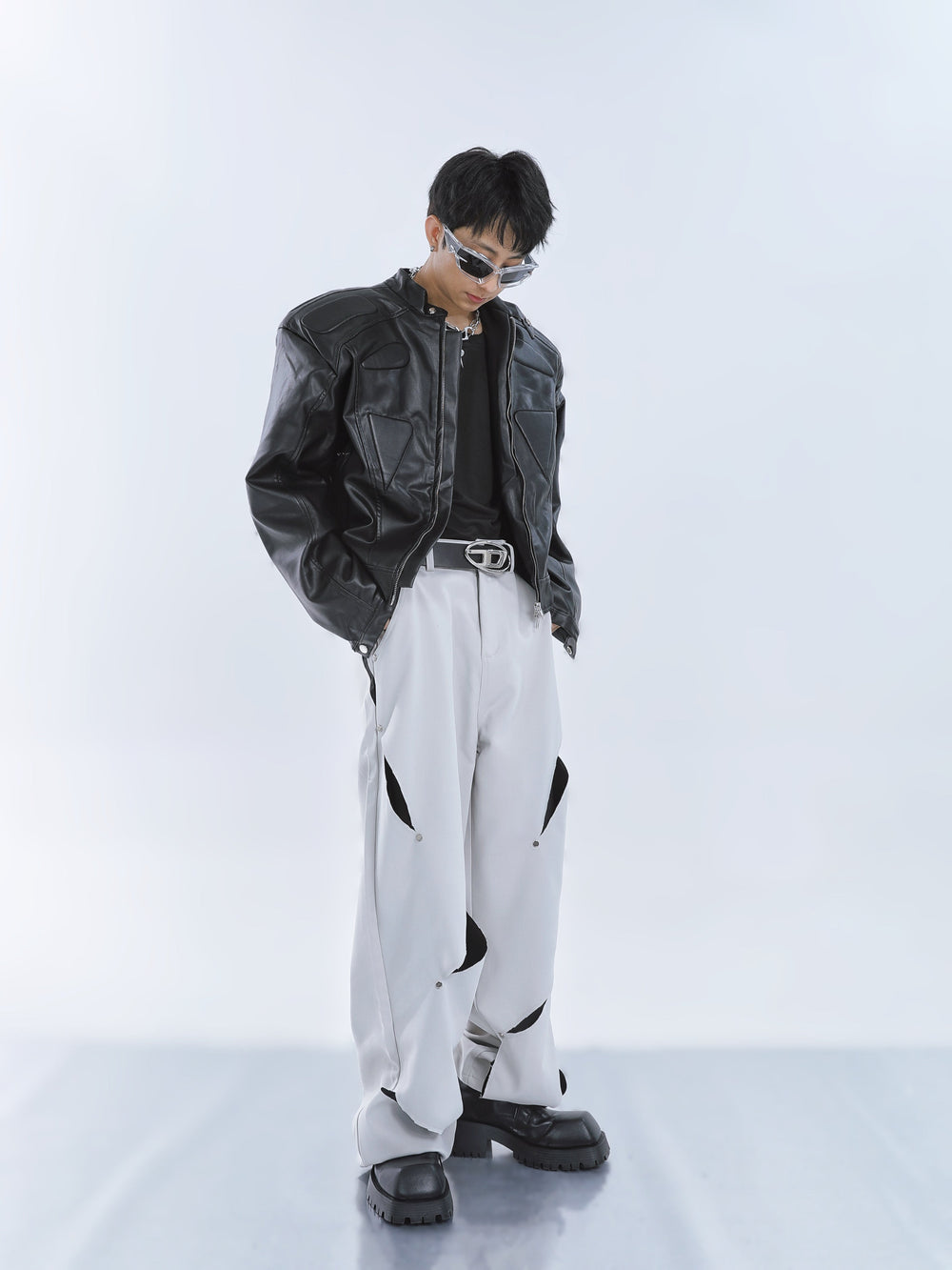 【23s September.】Cut-out Contrast Straight-leg Trousers -S ArtsKoreanMan