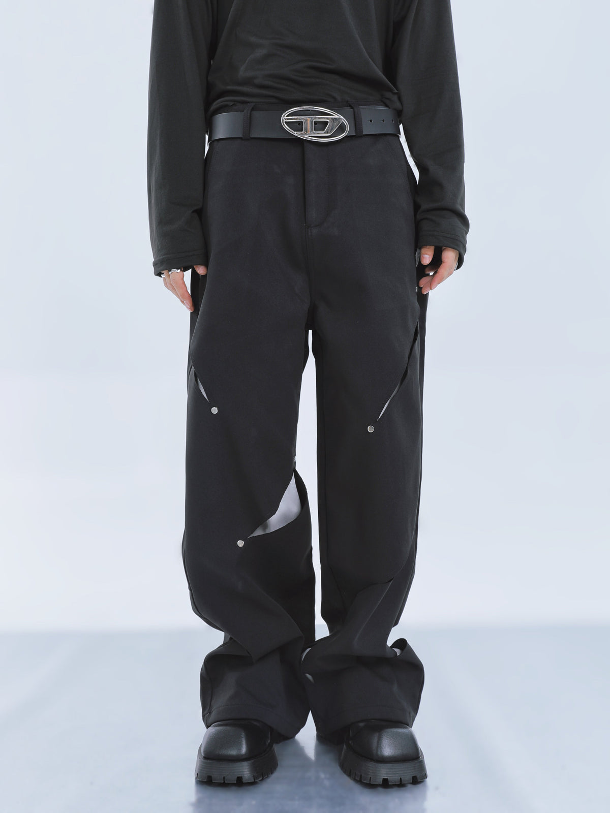 【23s September.】Cut-out Contrast Straight-leg Trousers -S ArtsKoreanMan