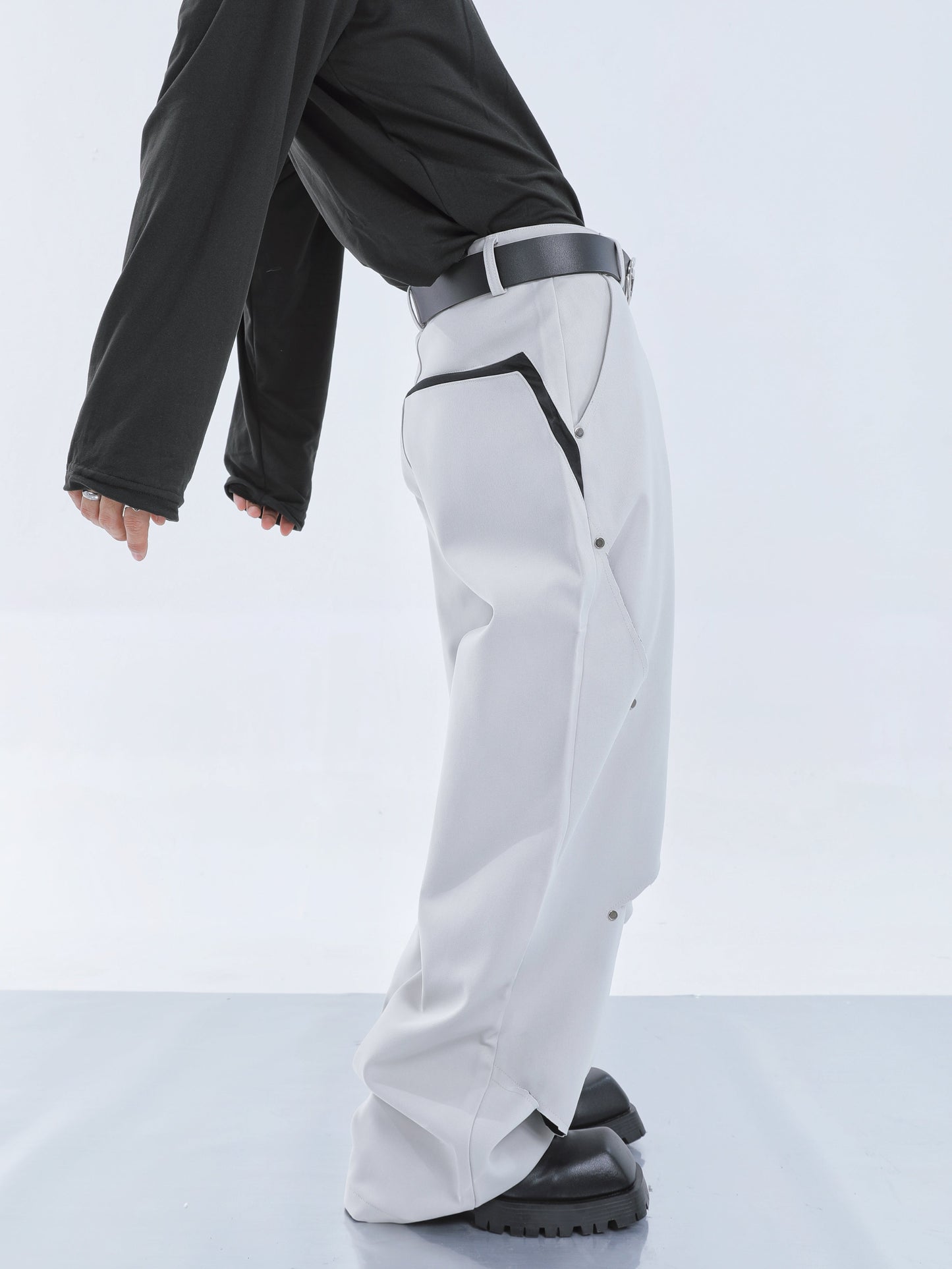 【23s September.】Cut-out Contrast Straight-leg Trousers -S