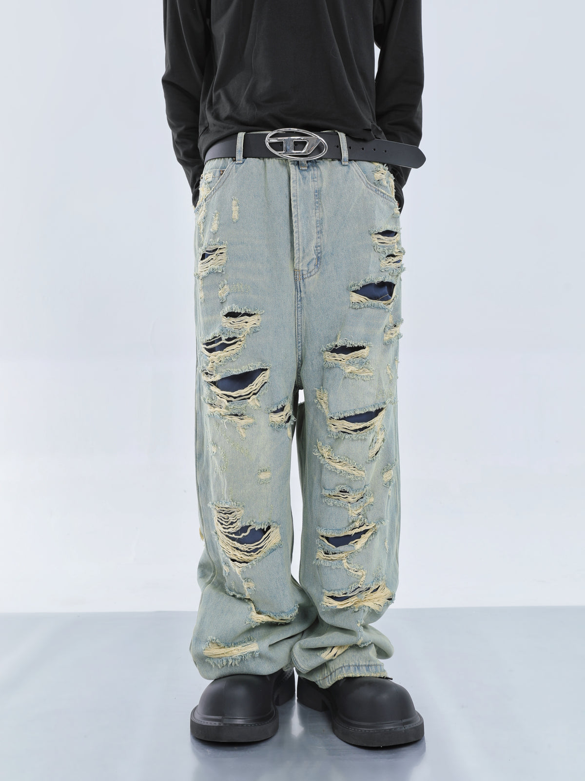 Double Ripped Jeans 【23s September.】Double Fringed Ripped Jeans - ArtsKoreanMan