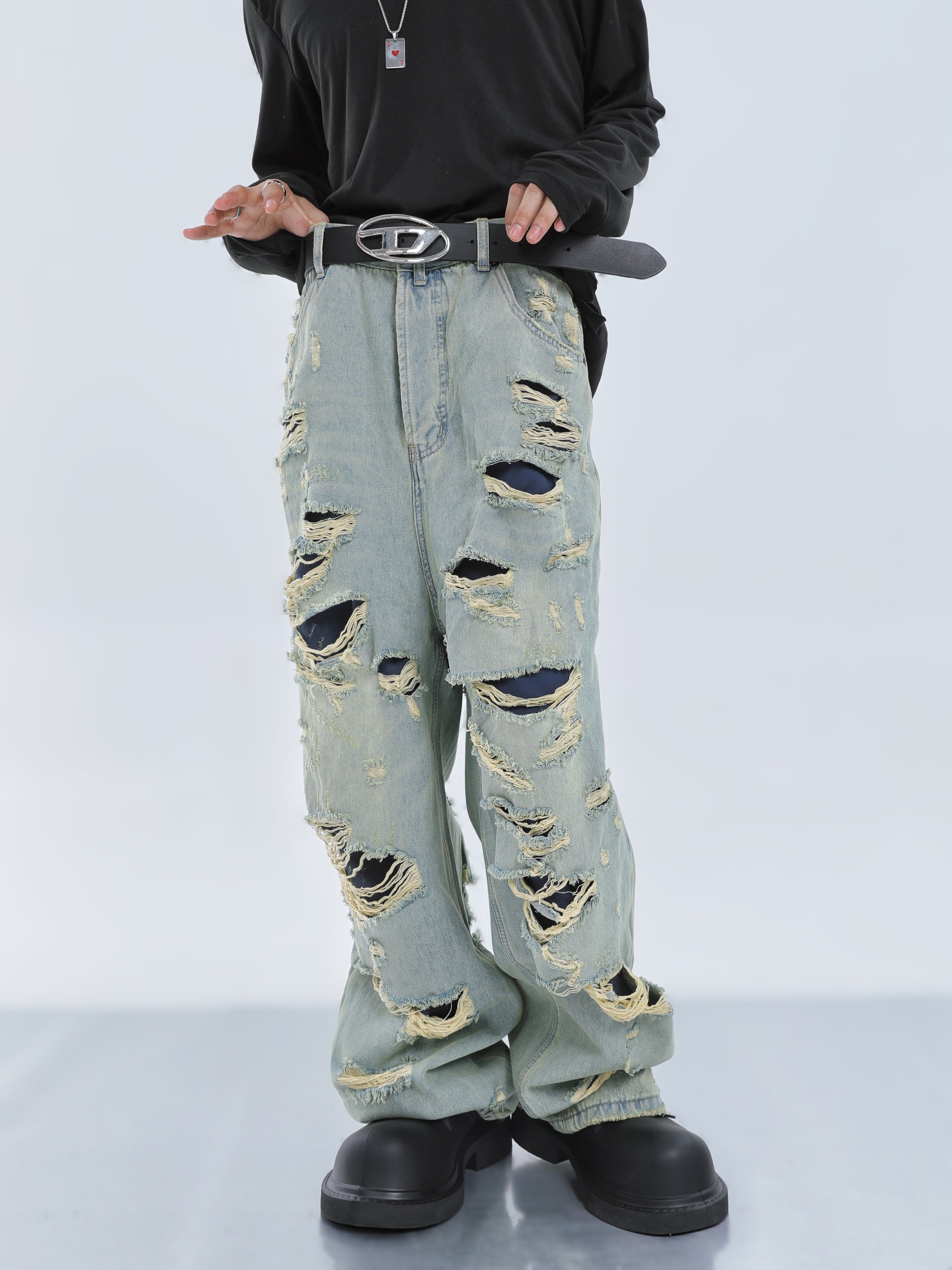Double Ripped Jeans 【23s September.】Double Fringed Ripped Jeans - ArtsKoreanMan