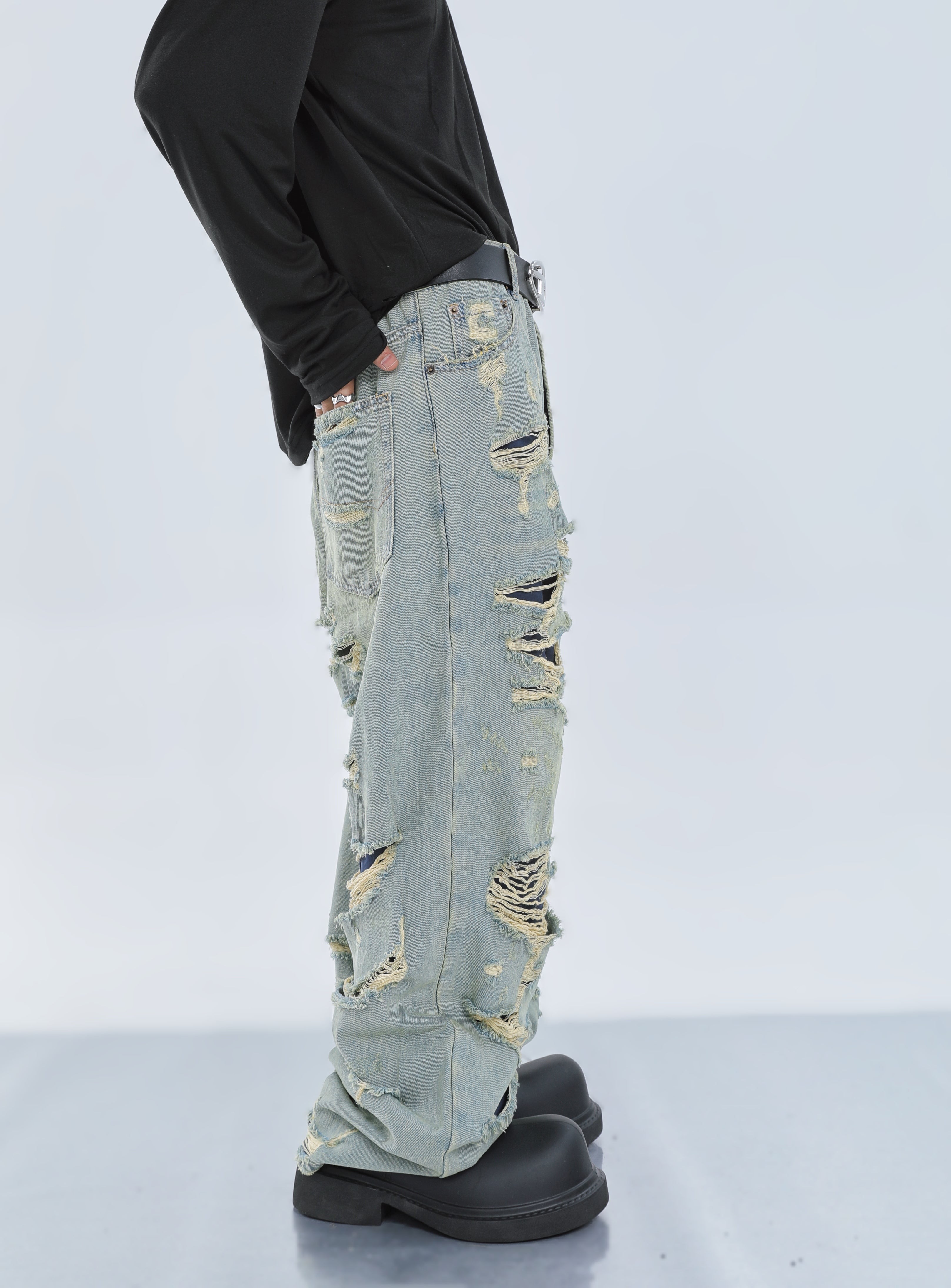 Double Ripped Jeans 【23s September.】Double Fringed Ripped Jeans - ArtsKoreanMan