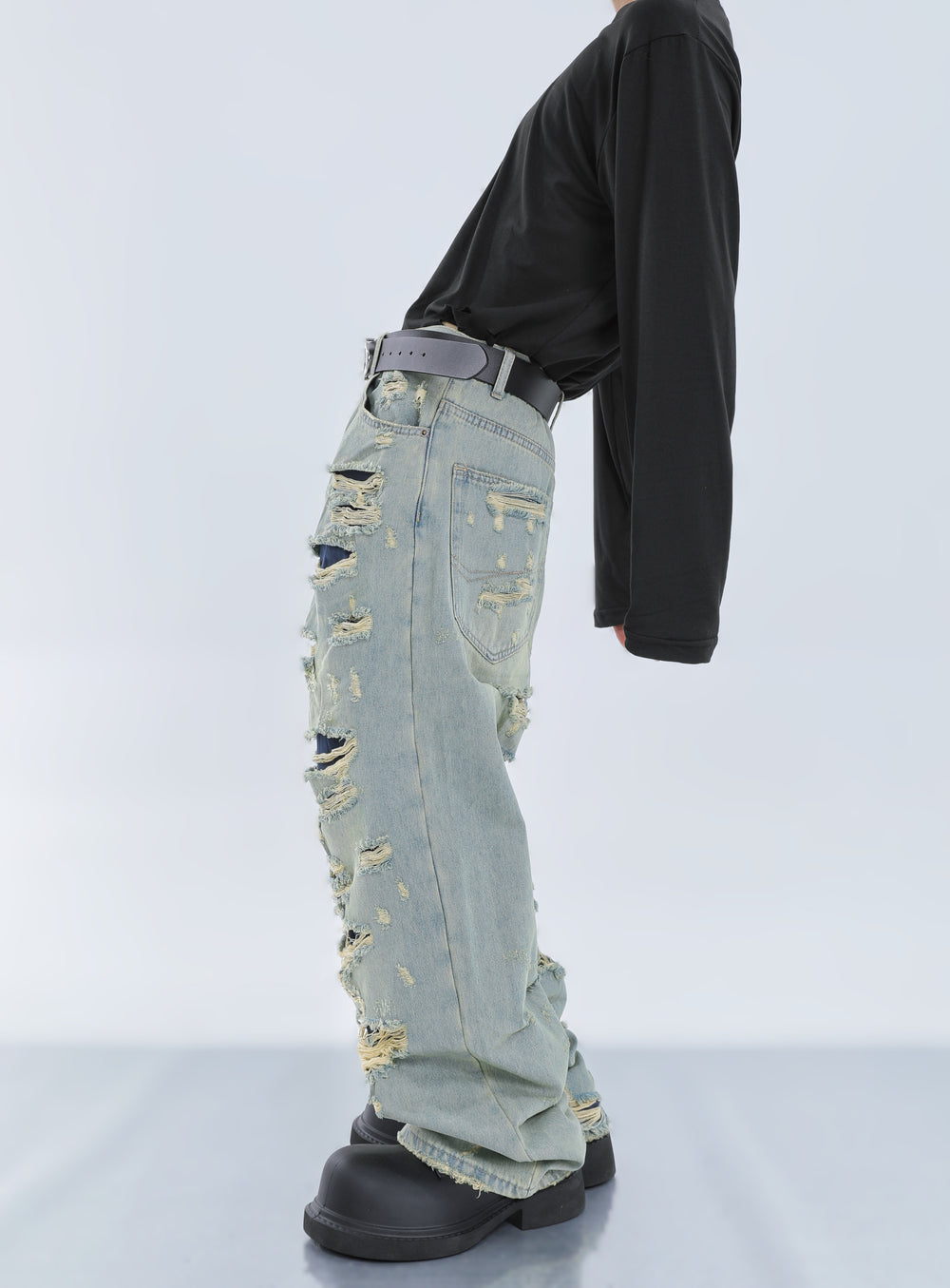 Double Ripped Jeans 【23s September.】Double Fringed Ripped Jeans - ArtsKoreanMan
