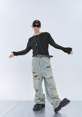 【23s September.】Double Fringed Ripped Jeans ArtsKoreanMan