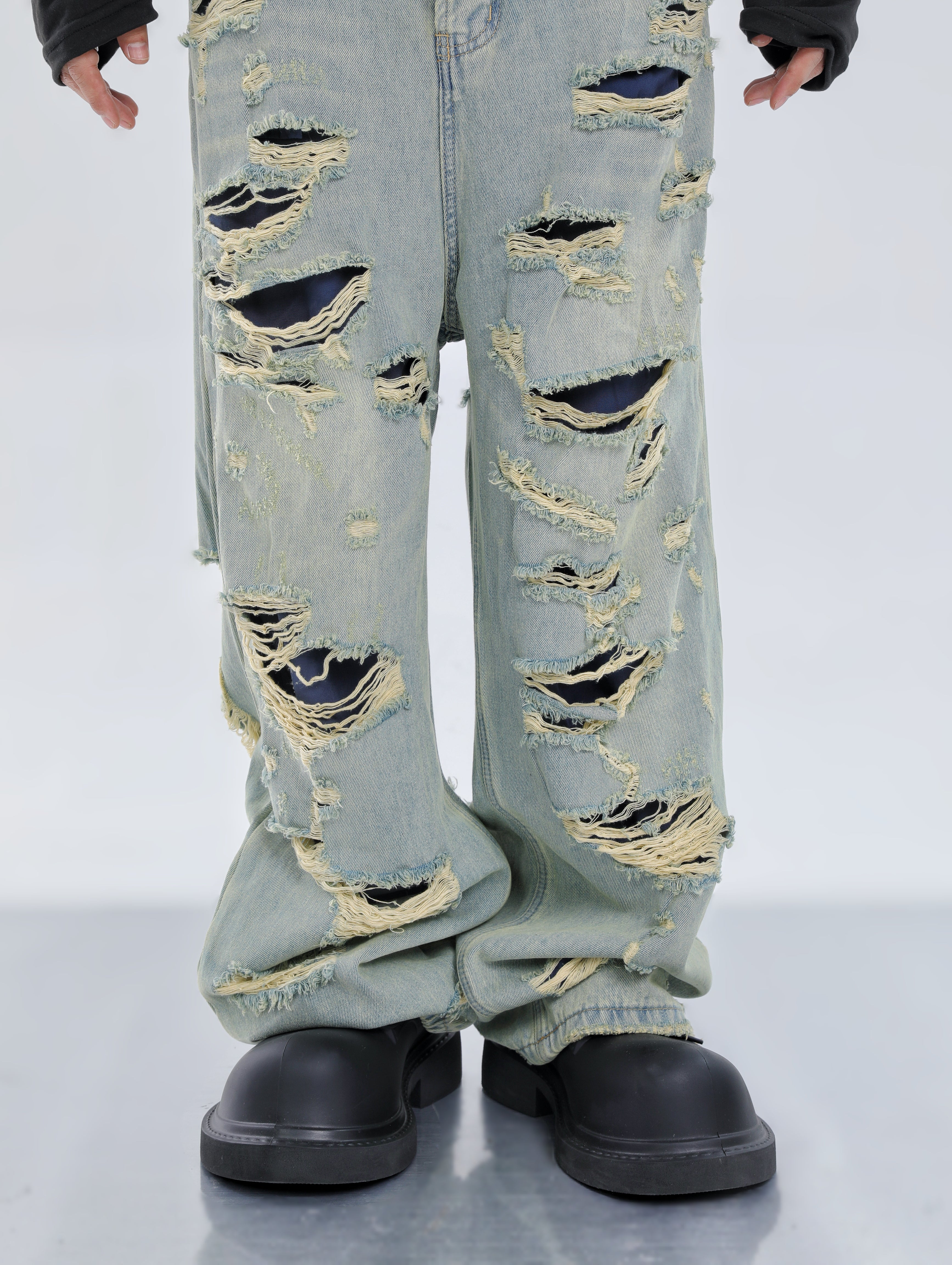 Double Ripped Jeans 【23s September.】Double Fringed Ripped Jeans - ArtsKoreanMan
