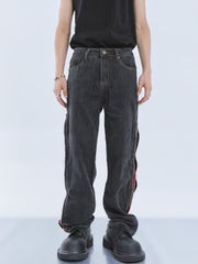 【23s September.】Contrast Striped Double Zip Jeans -M ArtsKoreanMan
