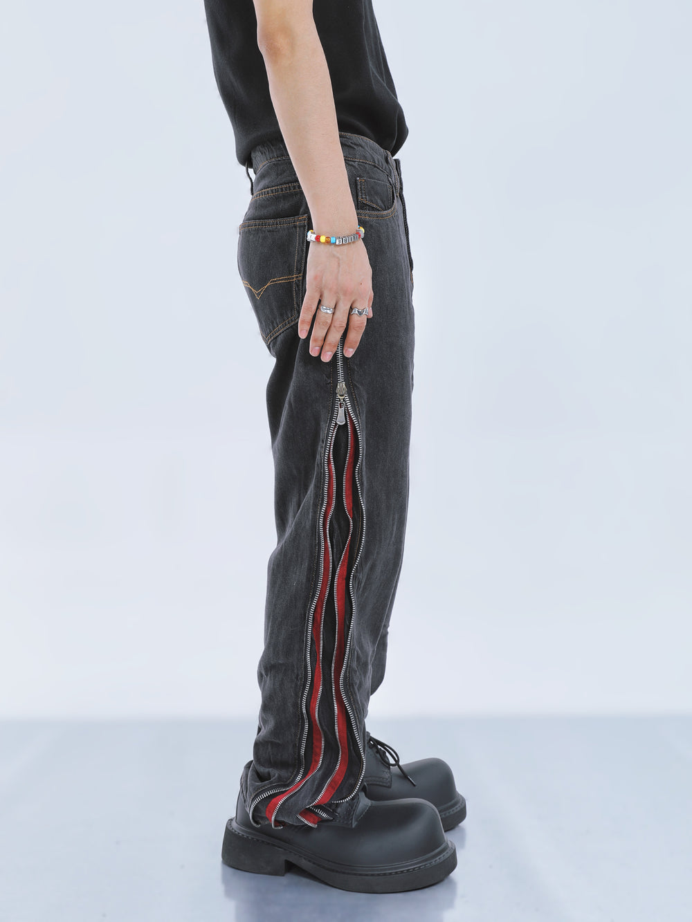 【23s September.】Contrast Striped Double Zip Jeans ArtsKoreanMan