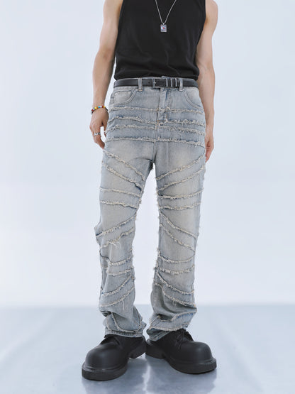 【23s September.】Fringed Raw Edge Loose Straight Jeans
