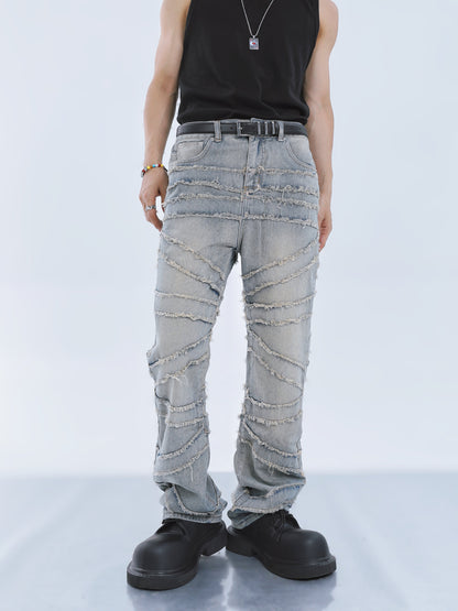 【23s September.】Fringed Raw Edge Loose Straight Jeans -M