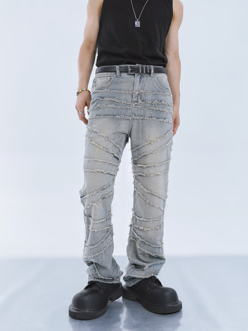 【23s September.】Fringed Raw Edge Loose Straight Jeans -M ArtsKoreanMan