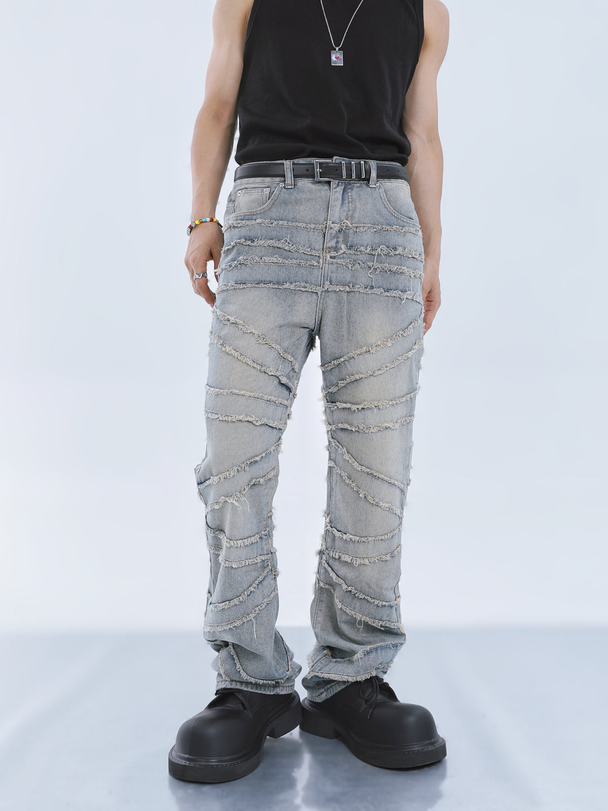 【23s September.】Fringed Raw Edge Loose Straight Jeans -M ArtsKoreanMan
