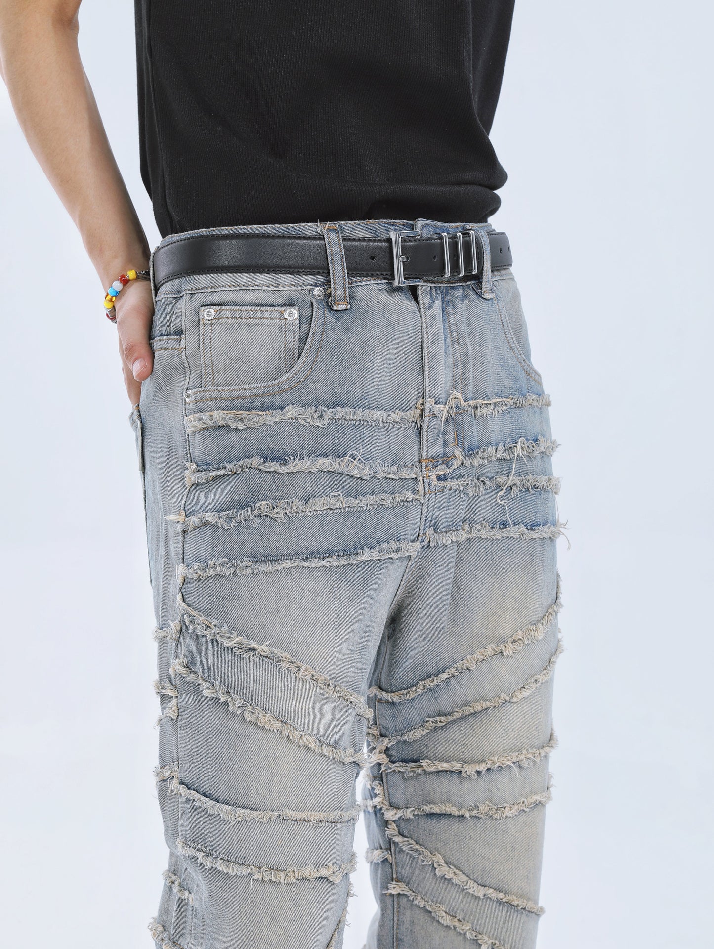 【23s September.】Fringed Raw Edge Loose Straight Jeans -M