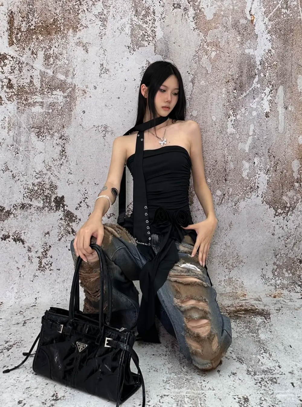 【24s May.】Ruffled Patchwork Bodycon Bandeau Top ArtsKoreanMan