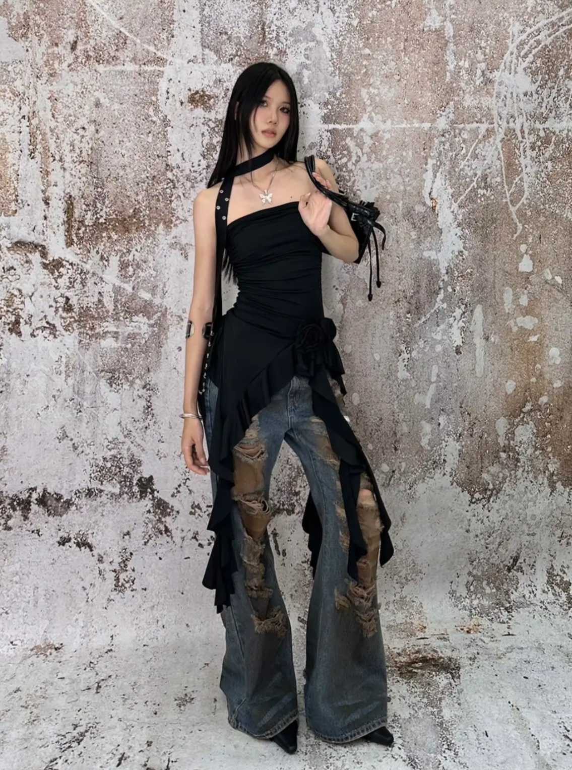 【24s May.】Ruffled Patchwork Bodycon Bandeau Top ArtsKoreanMan