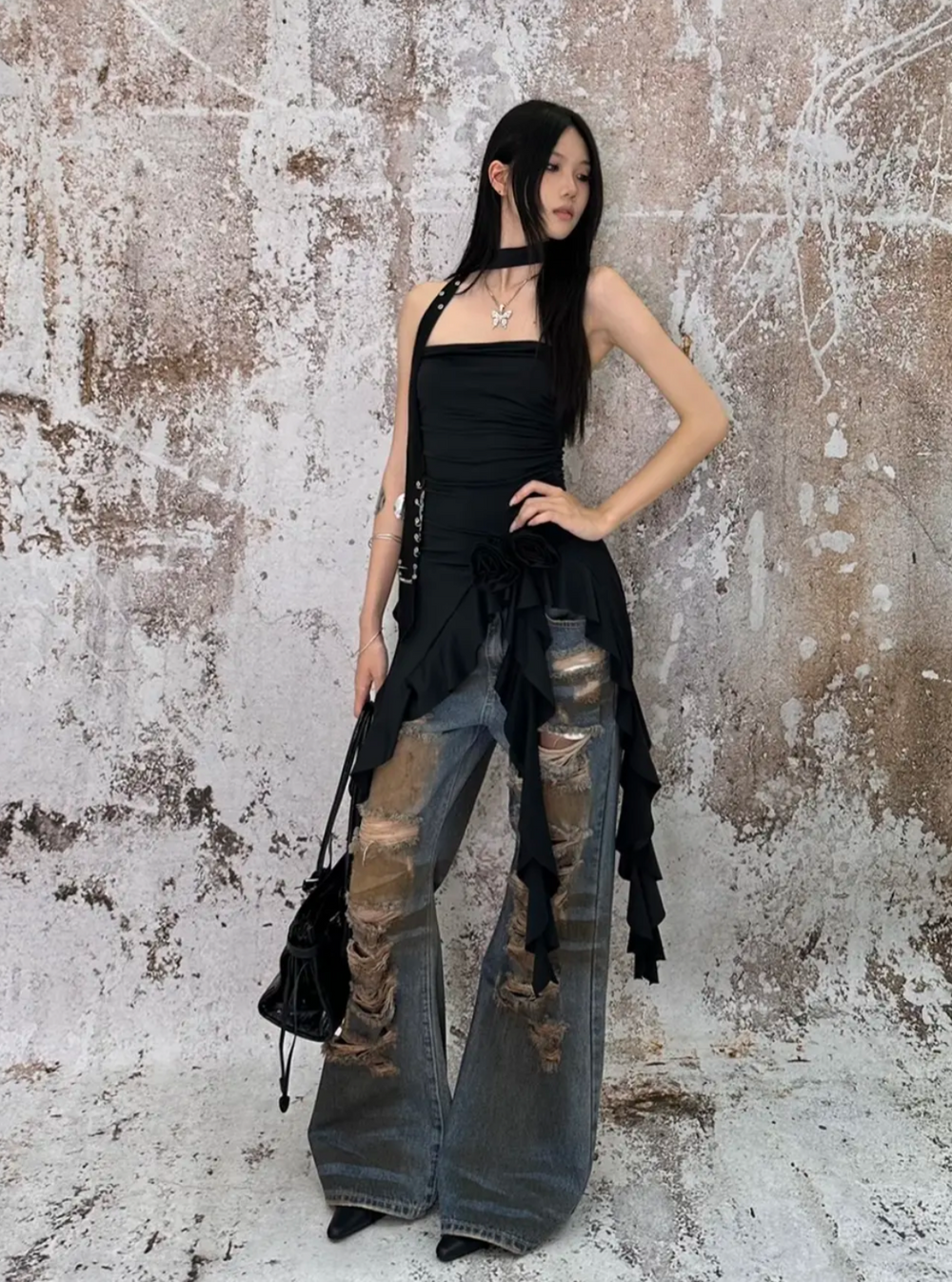 【24s May.】Ruffled Patchwork Bodycon Bandeau Top ArtsKoreanMan