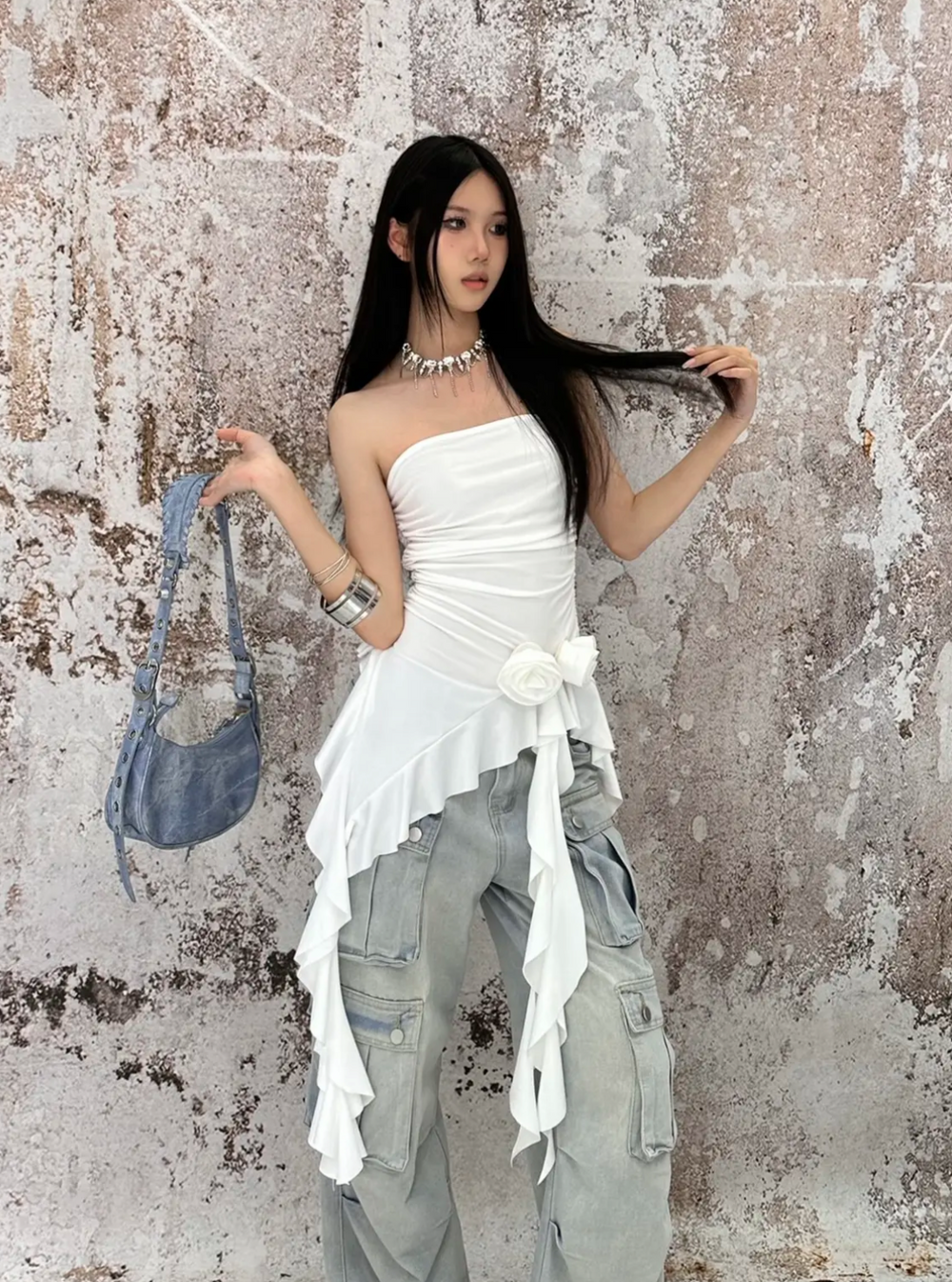 【24s May.】Ruffled Patchwork Bodycon Bandeau Top ArtsKoreanMan