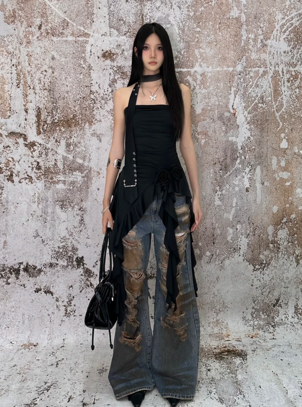 【24s May.】Ruffled Patchwork Bodycon Bandeau Top ArtsKoreanMan