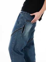 Minimalist Style Knife-cut Zipper Jeans