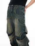 3D Distressed Washed Hollow Jeans